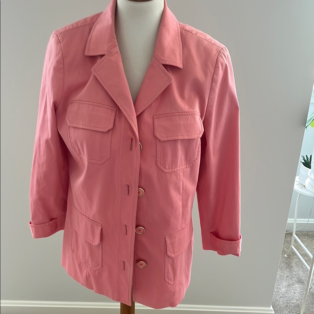 Pastel Pink Utility Jacket with Notched Lapel